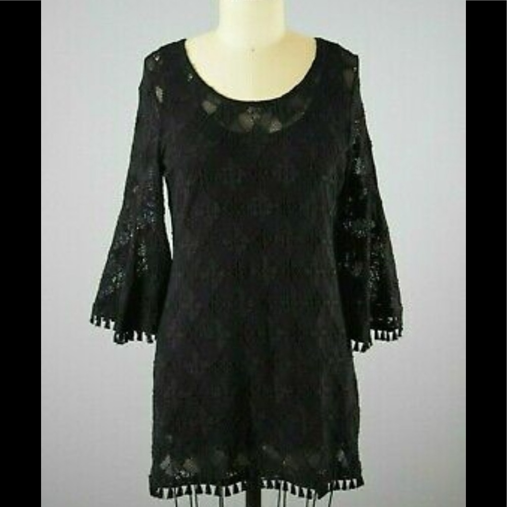 Sara Campbell black lace tassel dress small